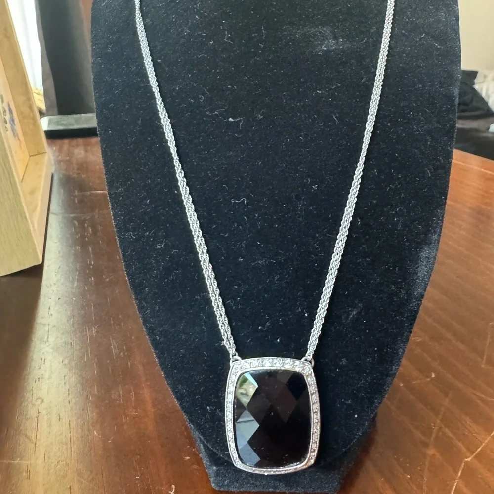 Vintage Monet Clear Rhinestone Black Glass Statement Necklace